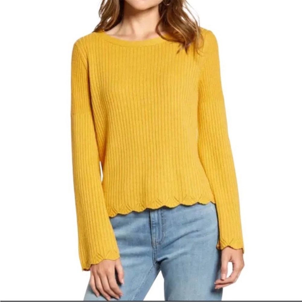 Yellow Ribbed Knit Sweater